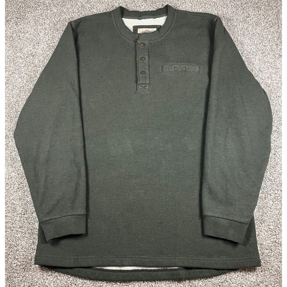 LL Bean Katahdin Iron Works Waffle Fleece Lined Henley Mens Large Tall Green